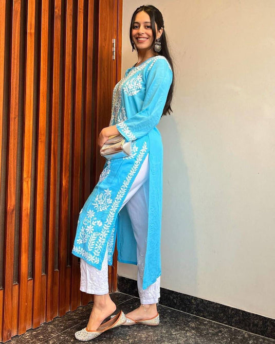 New Exclusive Rayon Chickenkari Embroidered Kurti Design