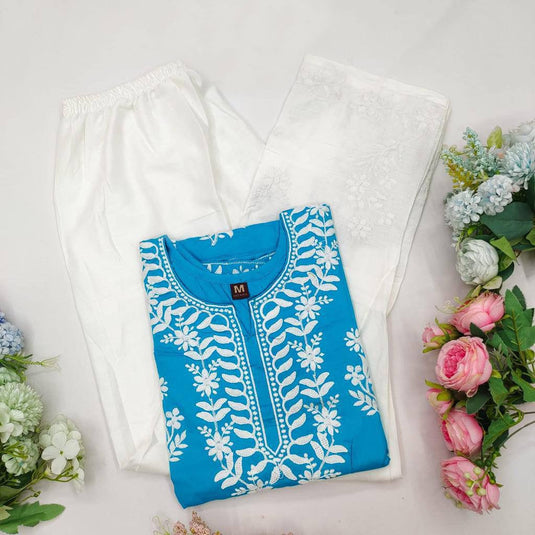 New Exclusive Rayon Chickenkari Embroidered Kurti Design