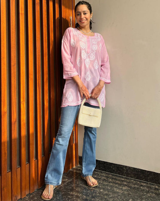 Rayon With Chikankari Embroidery Work Short Kurti