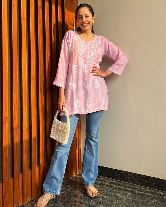 Rayon With Chikankari Embroidery Work Short Kurti