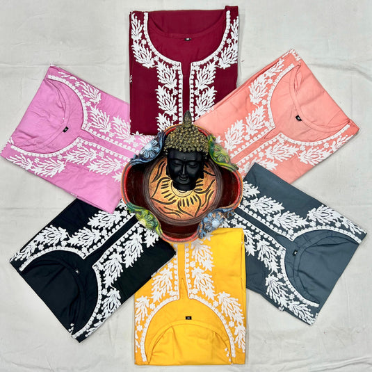 Rayon With Chikankari Embroidery Work Short Kurti