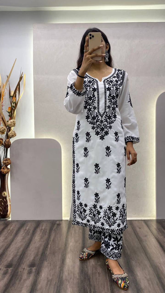 New Exclusive Rayon Chickenkari Embroidered Kurti Design