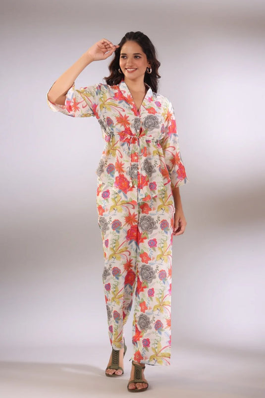 Elevate your wardrobe Cotton Printed Off White Co-ord Set - thevendorvilla