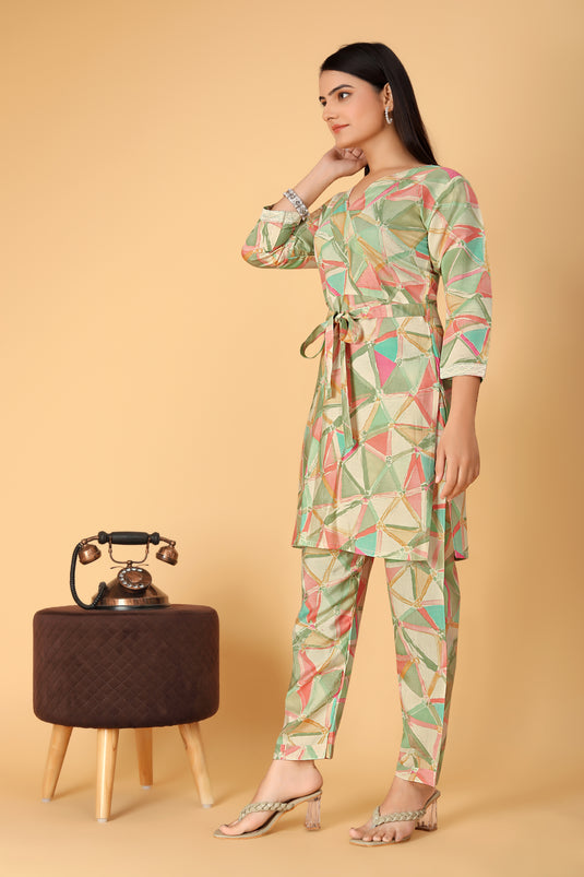 The Vendorvilla Chanderi Green Color Foil Print Co-Ord Set for Women - thevendorvilla