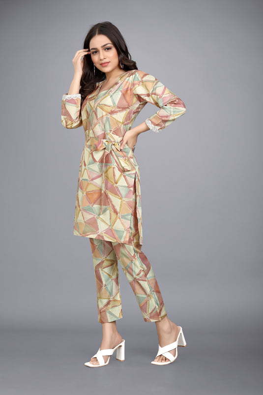 The Vendorvilla Chanderi Pink Color Foil Print Co-Ord Set for Women - thevendorvilla