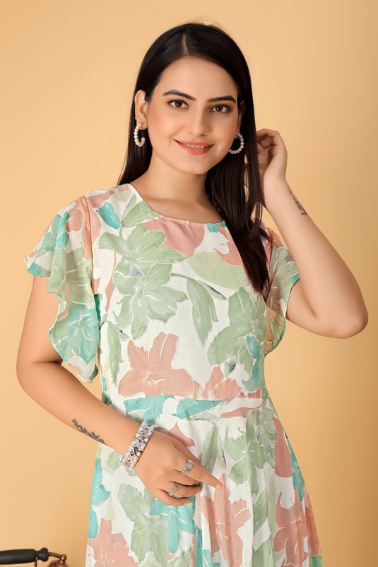 The Vendorvilla Printed Georgette Fancy Calf Length Dress For Women - thevendorvilla
