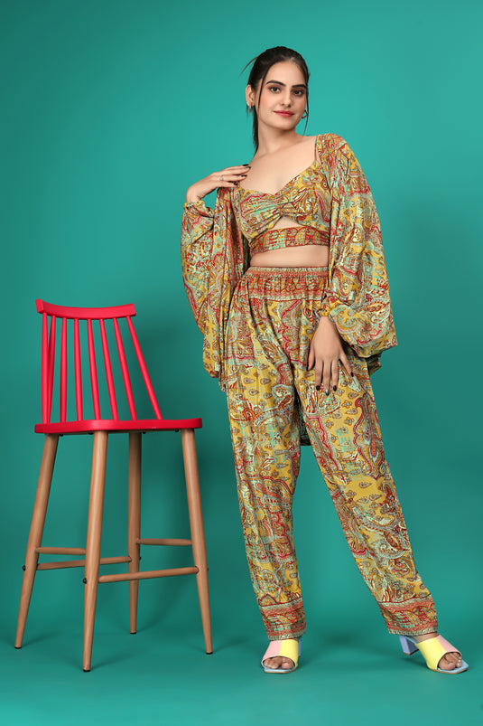 Multi Color 3 Piece Foil Print Co-Ord Set for Women - thevendorvilla