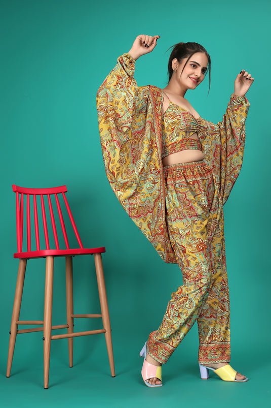 Multi Color 3 Piece Foil Print Co-Ord Set for Women - thevendorvilla