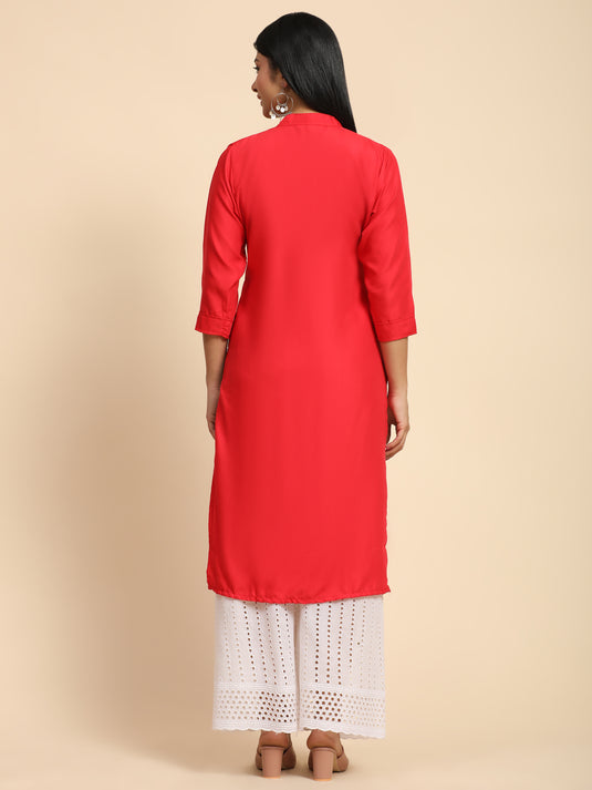 Rayon Fancy Calf Length Straight Kurti For Women