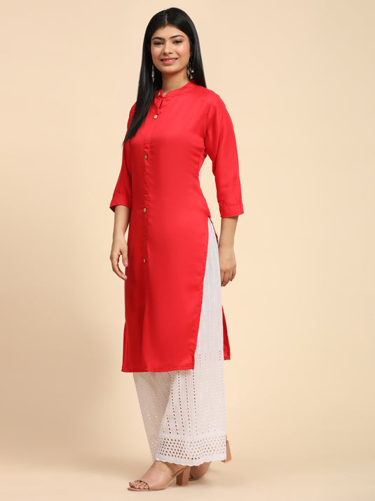 Rayon Fancy Calf Length Straight Kurti For Women