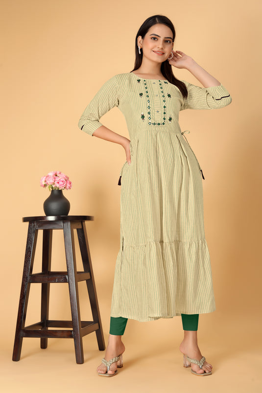 The Vendorvilla Cotton Chanderi Embroidered Kurti For Women - thevendorvilla