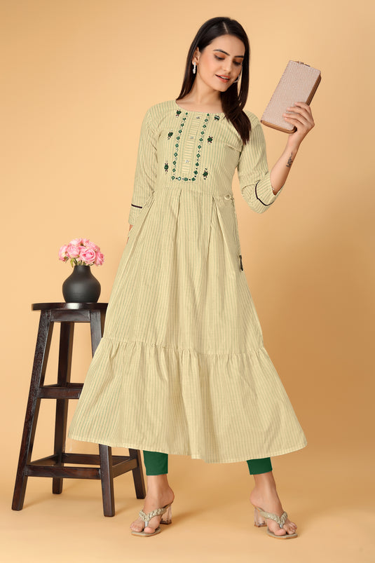 The Vendorvilla Cotton Chanderi Embroidered Kurti For Women - thevendorvilla