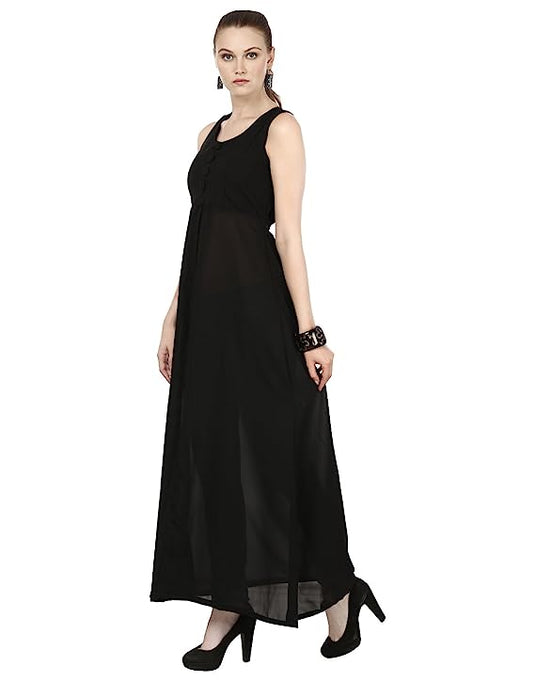 The Vendorvilla Long Plain Front Slit Fancy Georgette Kurti For Women - thevendorvilla