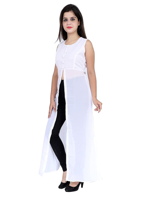 The Vendorvilla Long Plain Front Slit Fancy Georgette Kurti For Women - thevendorvilla
