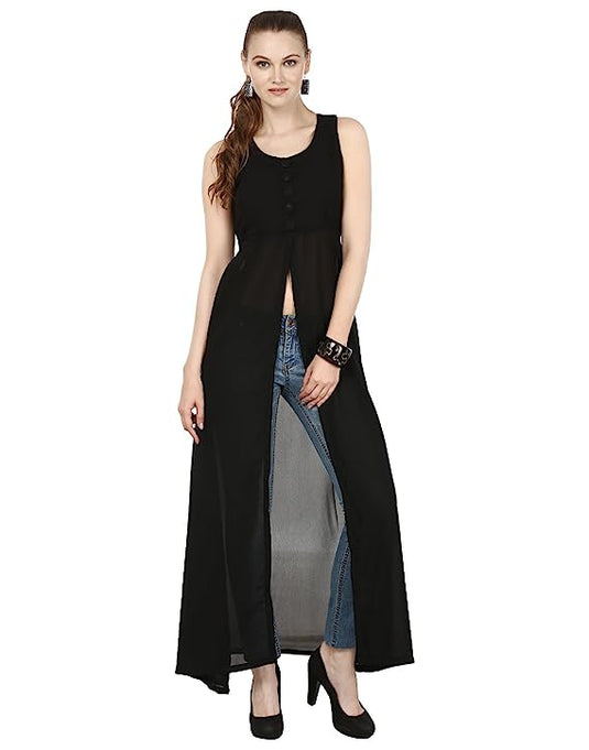 The Vendorvilla Long Plain Front Slit Fancy Georgette Kurti For Women - thevendorvilla