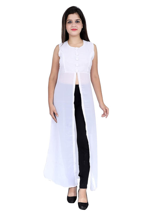 The Vendorvilla Long Plain Front Slit Fancy Georgette Kurti For Women - thevendorvilla