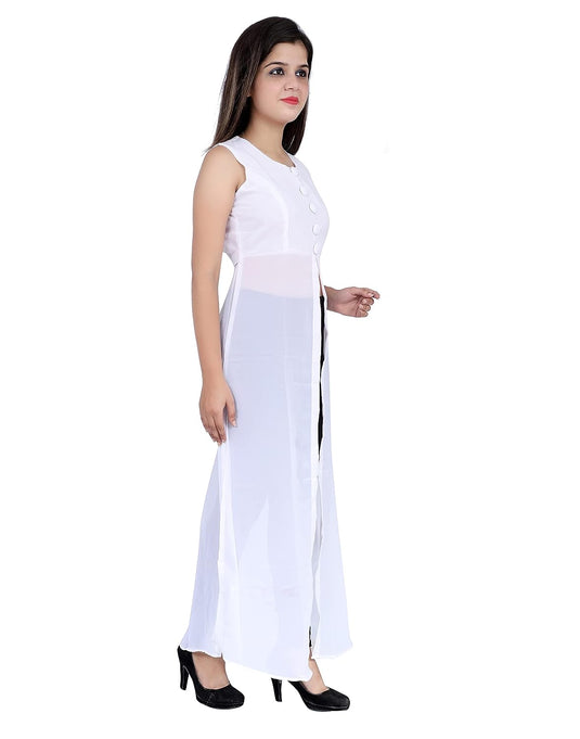 The Vendorvilla Long Plain Front Slit Fancy Georgette Kurti For Women - thevendorvilla