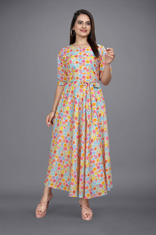 The Vendorvilla New Cambric Cotton Long Calf Length Printed Kurti - thevendorvilla