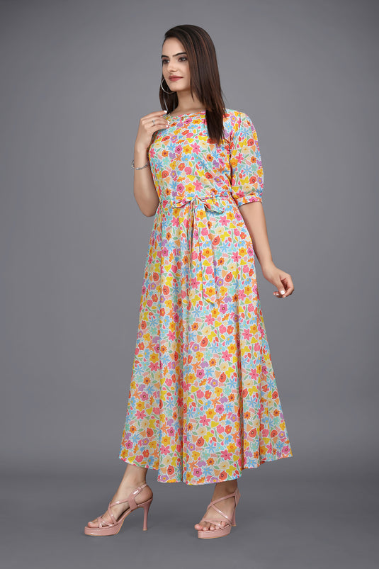 The Vendorvilla New Cambric Cotton Long Calf Length Printed Kurti - thevendorvilla