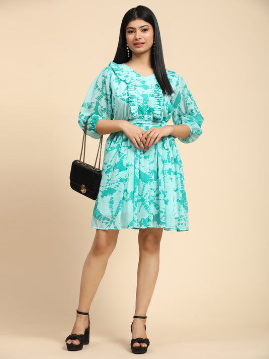 Tie Dye Party Wear Georgette Short Dress