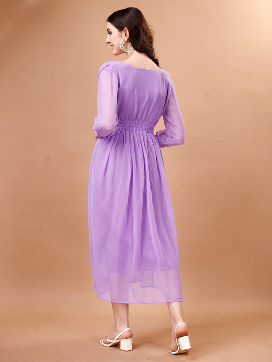 Chic Simplicity: Georgette Calf Length Dress with Elegant Side Slit - thevendorvilla