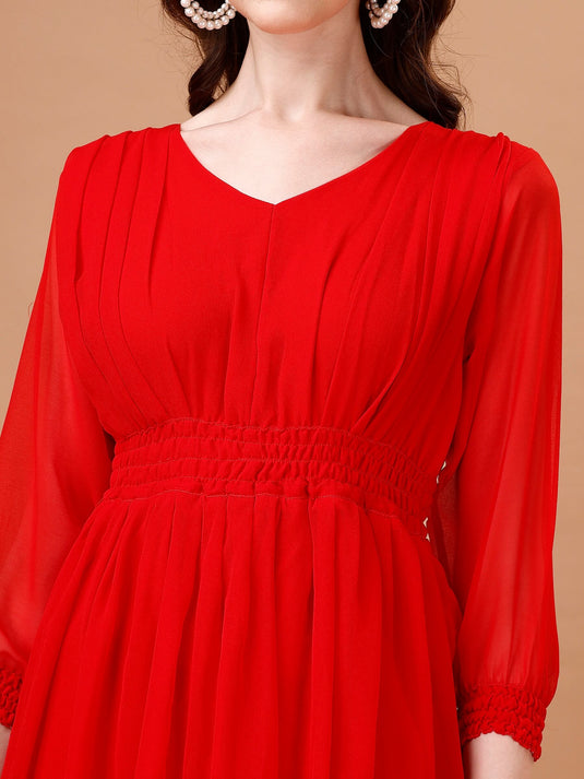 Chic Simplicity: Georgette Calf Length Dress with Elegant Side Slit - thevendorvilla
