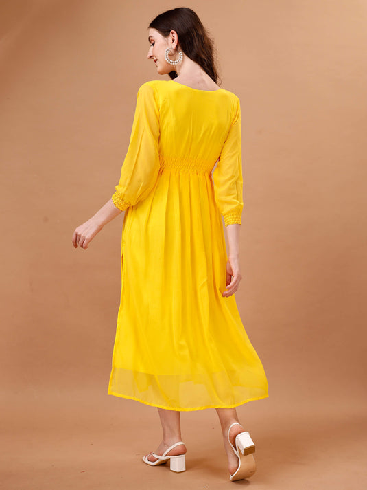 Chic Simplicity: Georgette Calf Length Dress with Elegant Side Slit - thevendorvilla