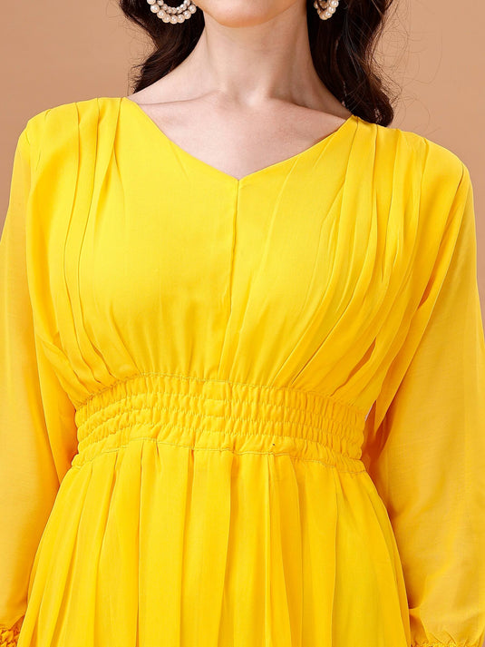 Chic Simplicity: Georgette Calf Length Dress with Elegant Side Slit - thevendorvilla