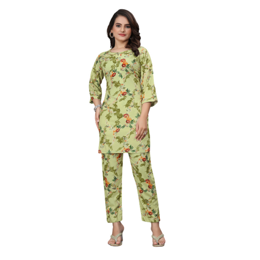 The Vendorvilla Women's Foil Printed Short Chanderi Cotton Kurta Set - thevendorvilla