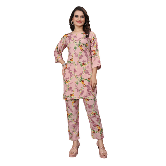 The Vendorvilla Women's Foil Printed Short Chanderi Cotton Kurta Set - thevendorvilla