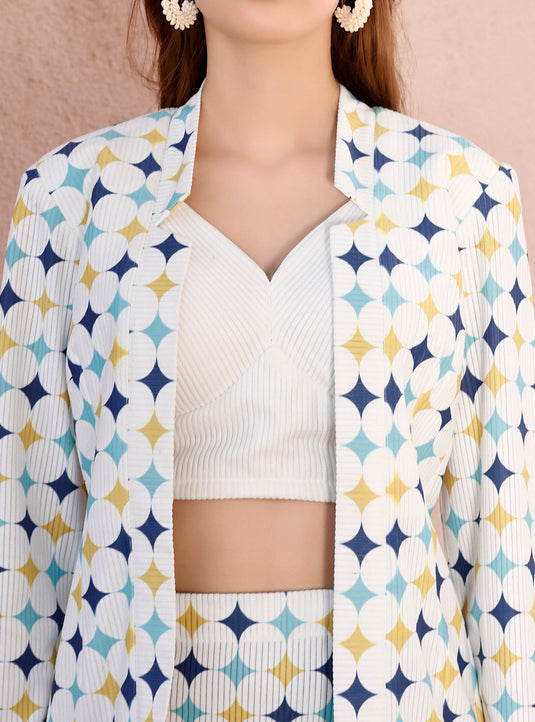 Women's White Corduroy Printed Co-Ord (Set of 2)