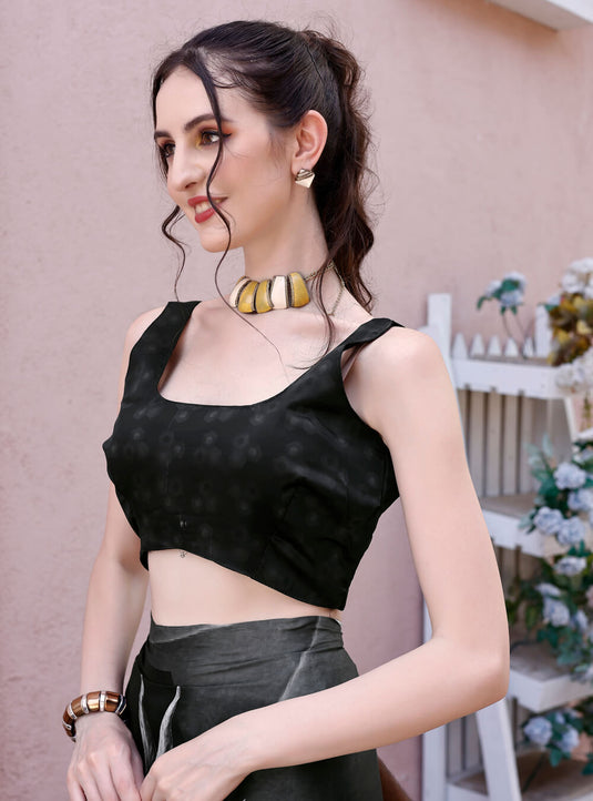 Black Digital Printed Soft Satin Saree