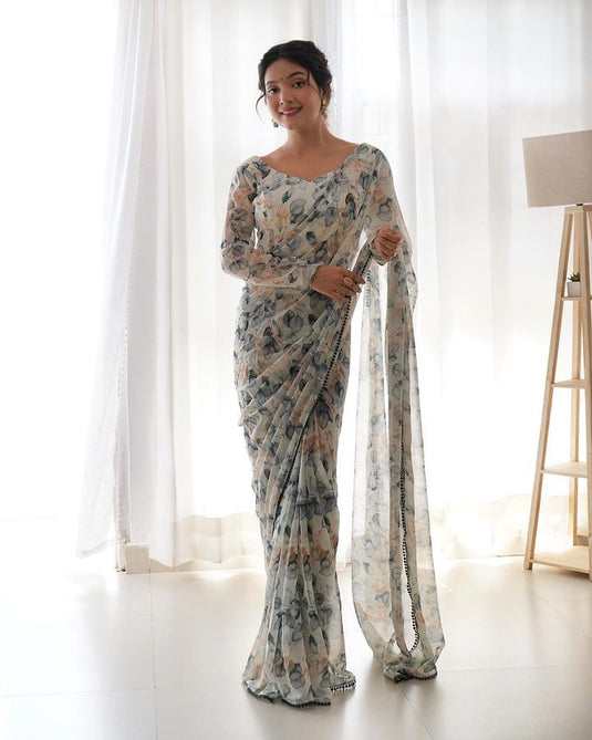 Pure Georgette Floral Printed Ready To Wear Saree - thevendorvilla