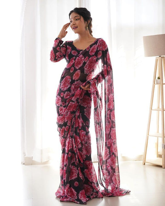 Pure Georgette Floral Printed Ready To Wear Saree - thevendorvilla