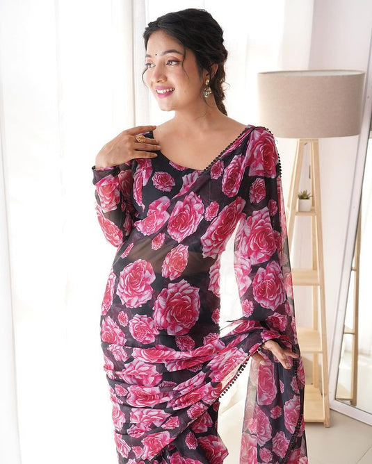 Pure Georgette Floral Printed Ready To Wear Saree - thevendorvilla