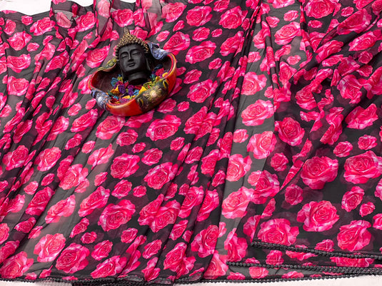Pure Georgette Floral Printed Ready To Wear Saree - thevendorvilla