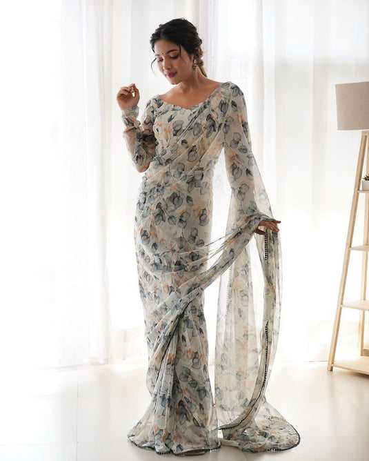 Pure Georgette Floral Printed Ready To Wear Saree - thevendorvilla