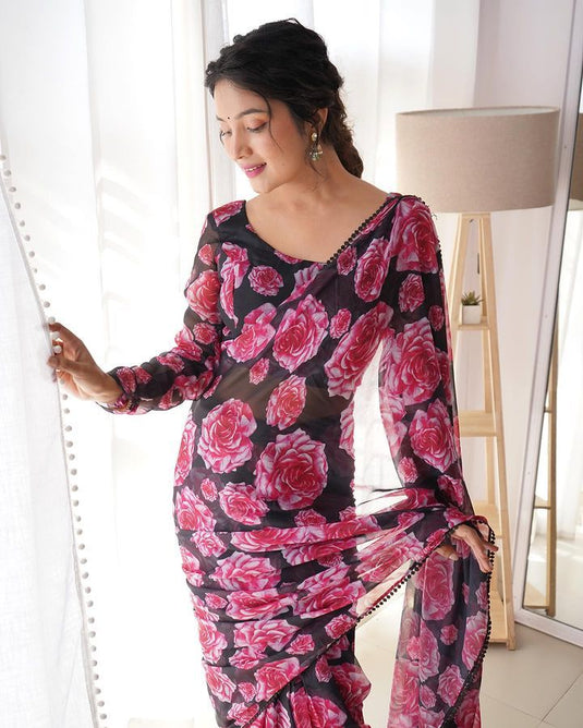 Pure Georgette Floral Printed Ready To Wear Saree - thevendorvilla