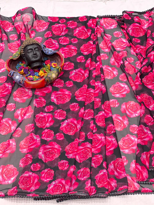 Pure Georgette Floral Printed Ready To Wear Saree - thevendorvilla