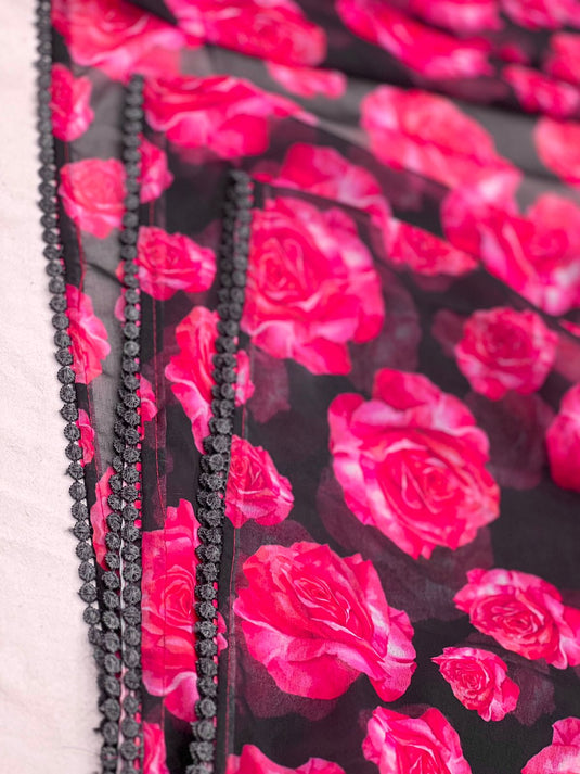 Pure Georgette Floral Printed Ready To Wear Saree - thevendorvilla