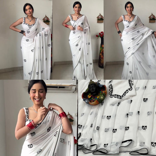 Pure Georgette Printed Ready To Wear Saree