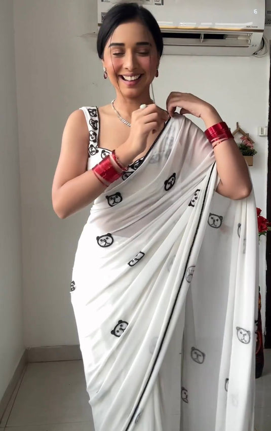 Pure Georgette Printed Ready To Wear Saree