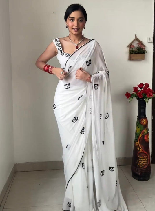 Pure Georgette Printed Ready To Wear Saree