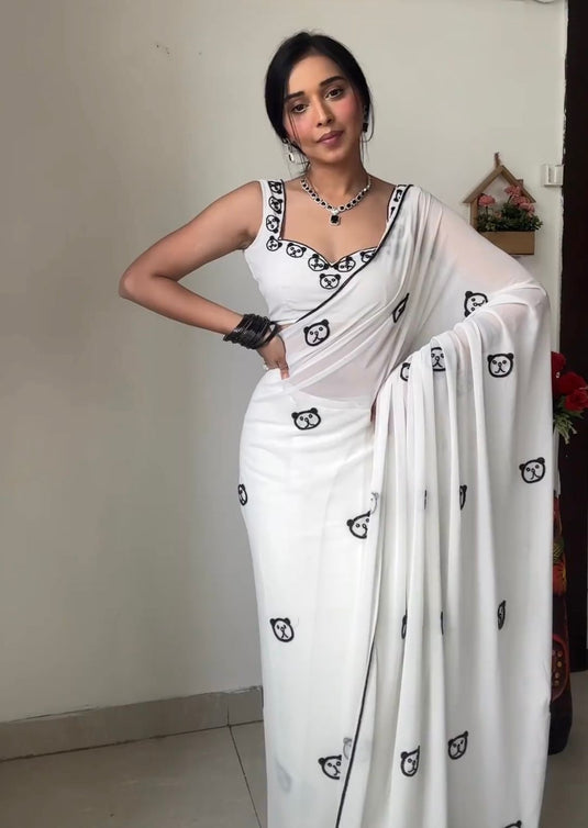 Pure Georgette Printed Ready To Wear Saree