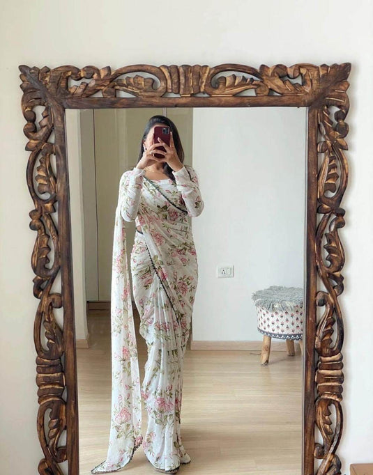 Pure Georgette Floral Printed Ready To Wear Saree