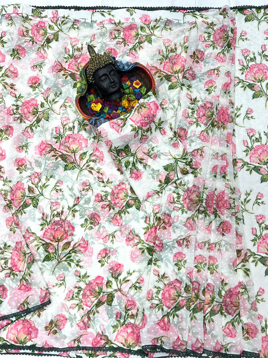 Pure Georgette Floral Printed Ready To Wear Saree