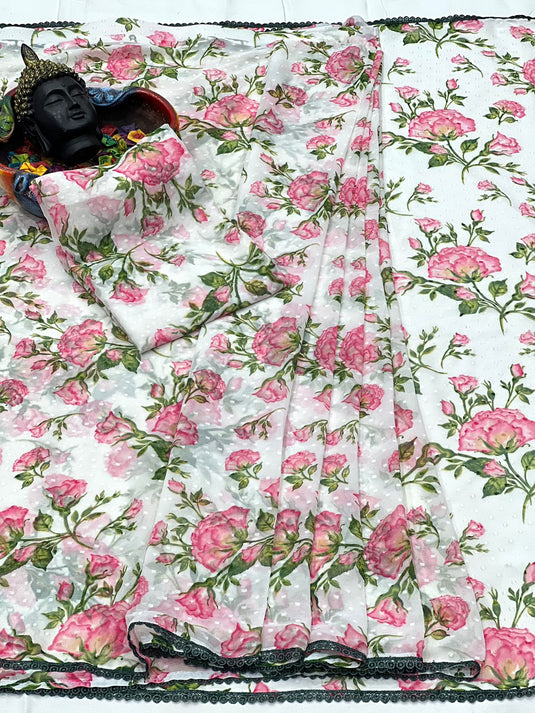 Pure Georgette Floral Printed Ready To Wear Saree