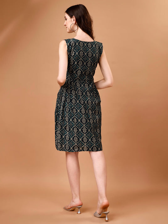 Chanderi Sleeveless Short Dress