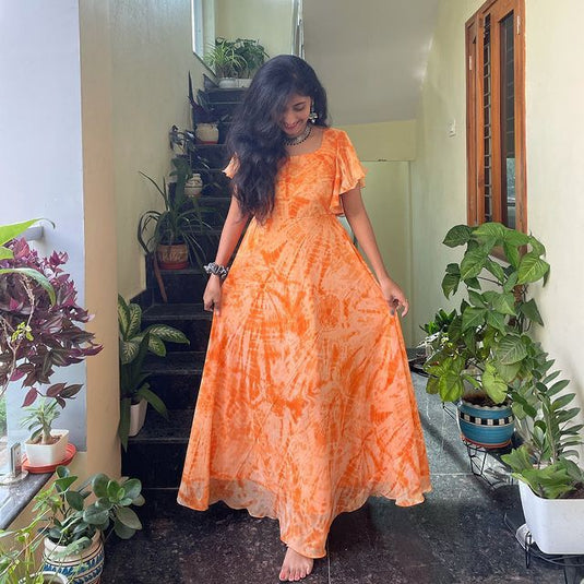 The Vendorvilla Flared Umbrella Print Anarkali Long Dress For Women - thevendorvilla