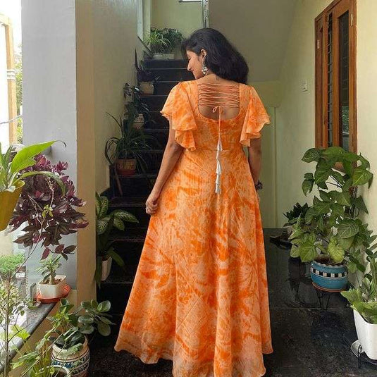 The Vendorvilla Flared Umbrella Print Anarkali Long Dress For Women - thevendorvilla